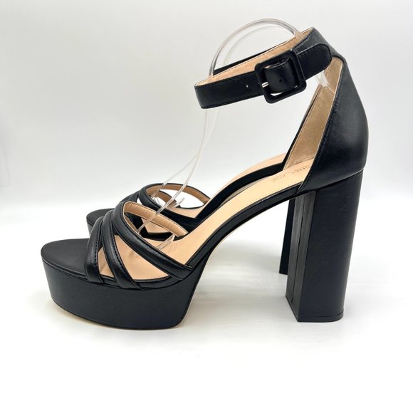 Rachel Zoe Size 11 Ella Black Leather Platform Block Heel Sandals Heels Shoes - Picture 7 of 15